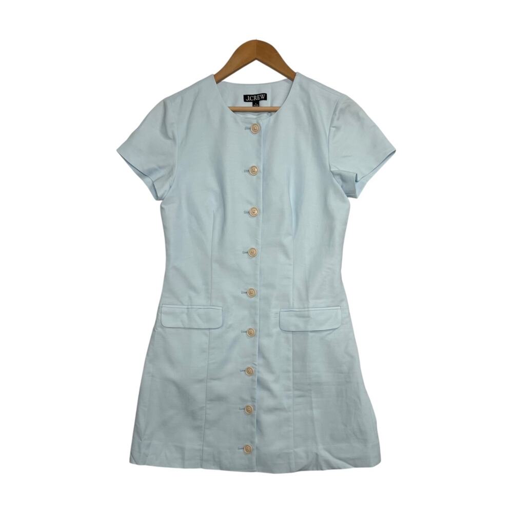 J Crew Dress Womens 6 Light Blue Linen Blend Button Front Short Sleeve Career